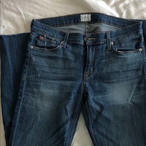 Hudson light wash skinny jeans with frayed ends